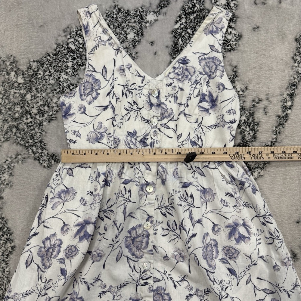 Cynthia Rowley 100% Linen Floral Midi Dress Womens 6 White Blue Fit Flare Coasta - Picture 3 of 11